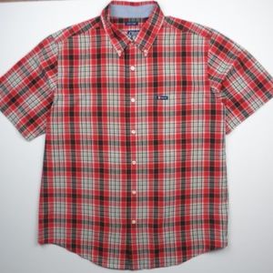 Chaps Large Easy Care Red Plaid Short Sleeve Shirt